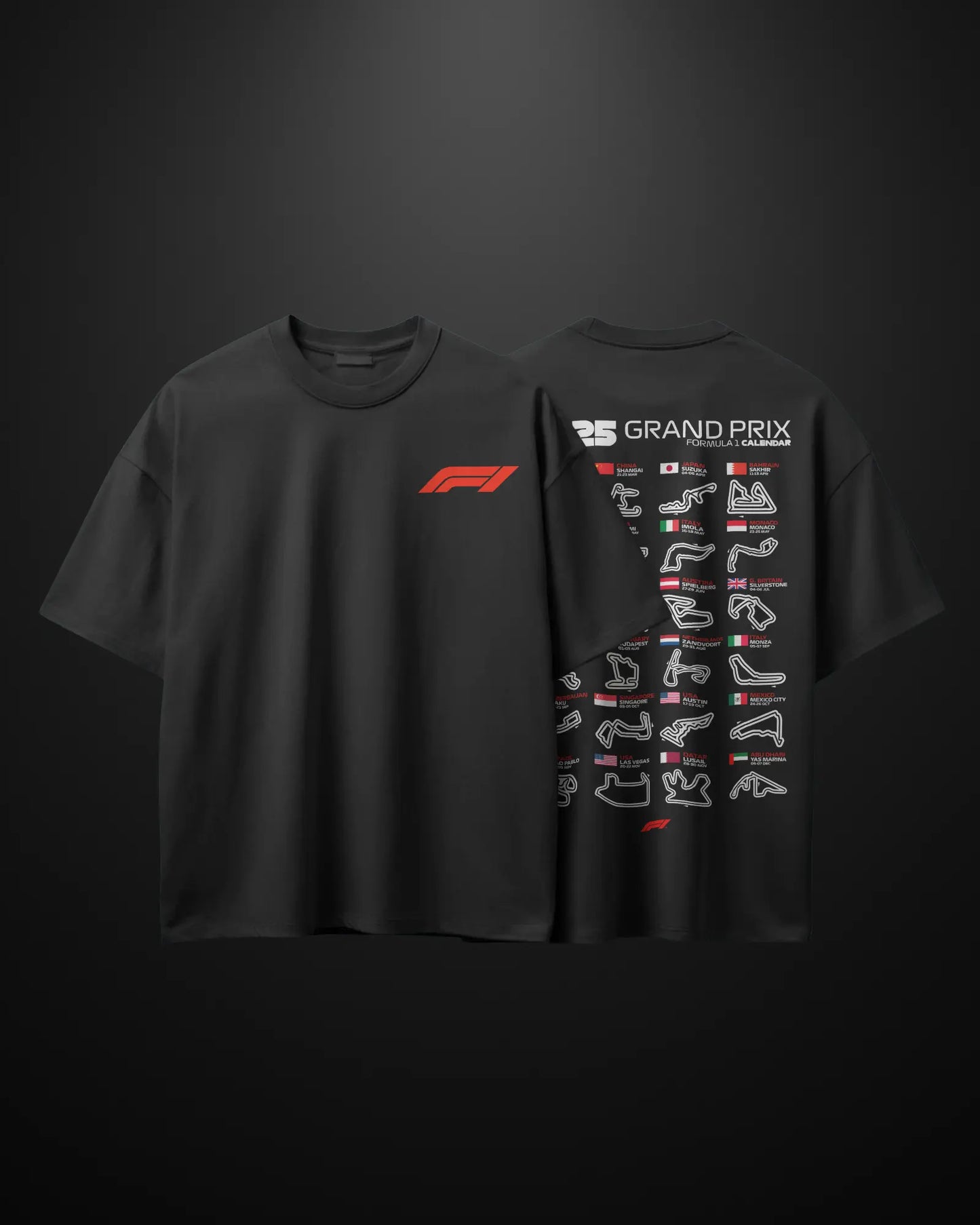 Formula 1 2025 Grand Prix Calendar Oversized T-Shirt - APXKrew