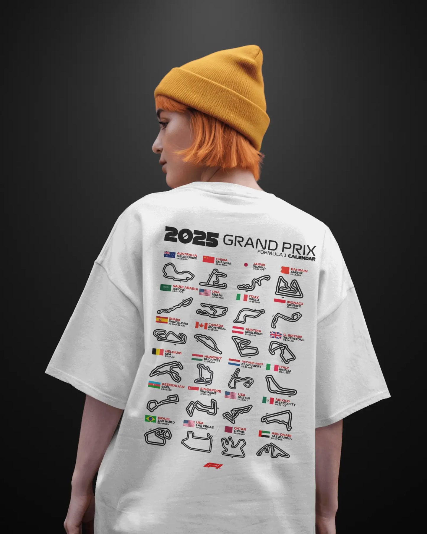 Formula 1 2025 Grand Prix Calendar Oversized T-Shirt - APXKrew