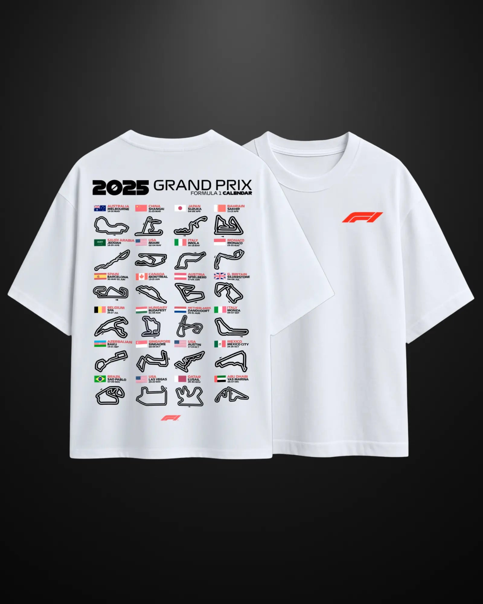 Formula 1 2025 Grand Prix Calendar Oversized T-Shirt - APXKrew